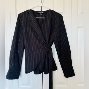 Black Pinstripe Wrap Blazer